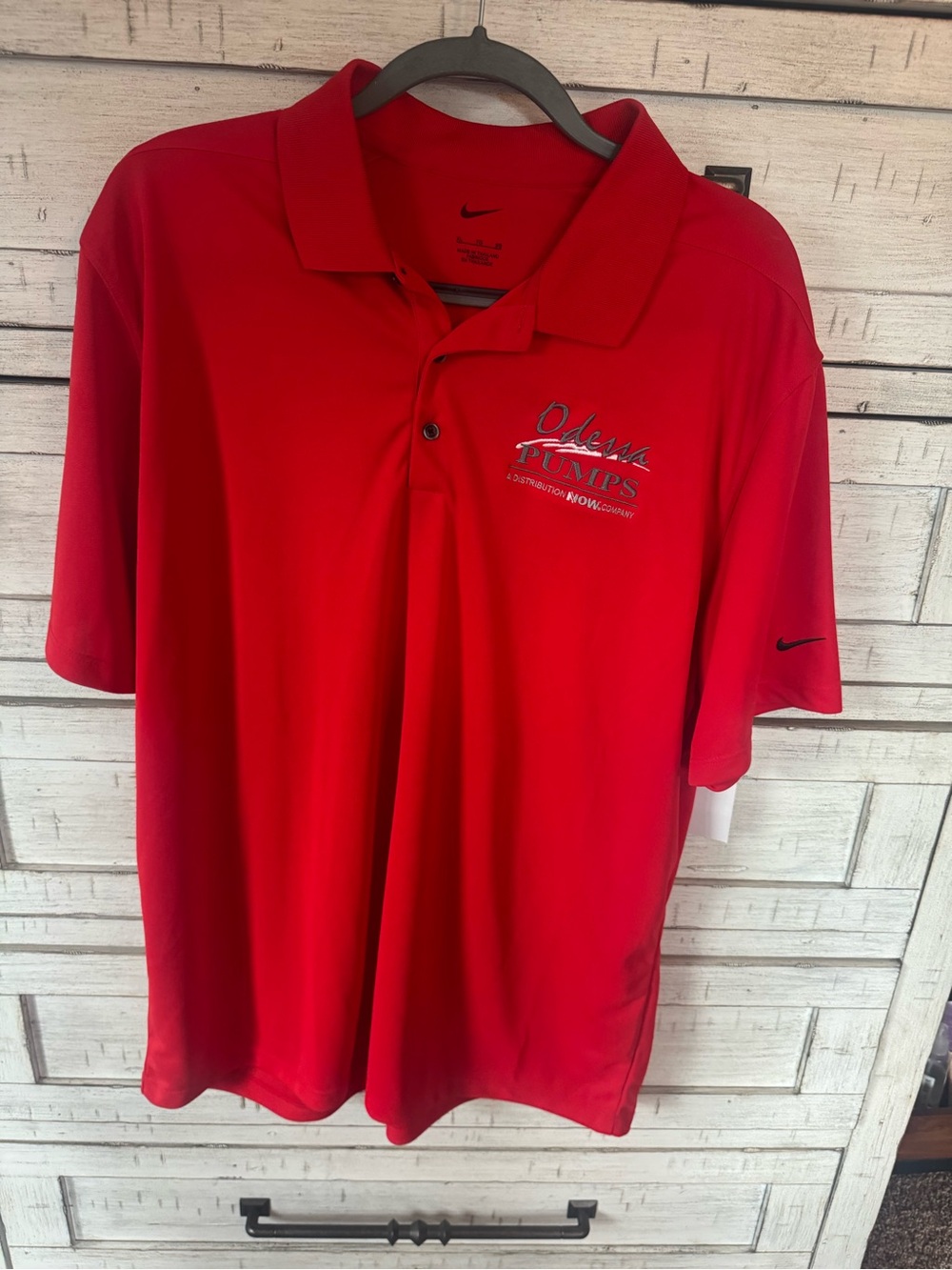 Nike Men's Bright Red Polo with Odessa Pumps Chest Logo